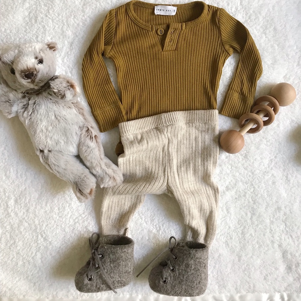 Jamie Kay Newborn Ribbed long sleeve onesie GOLDEN